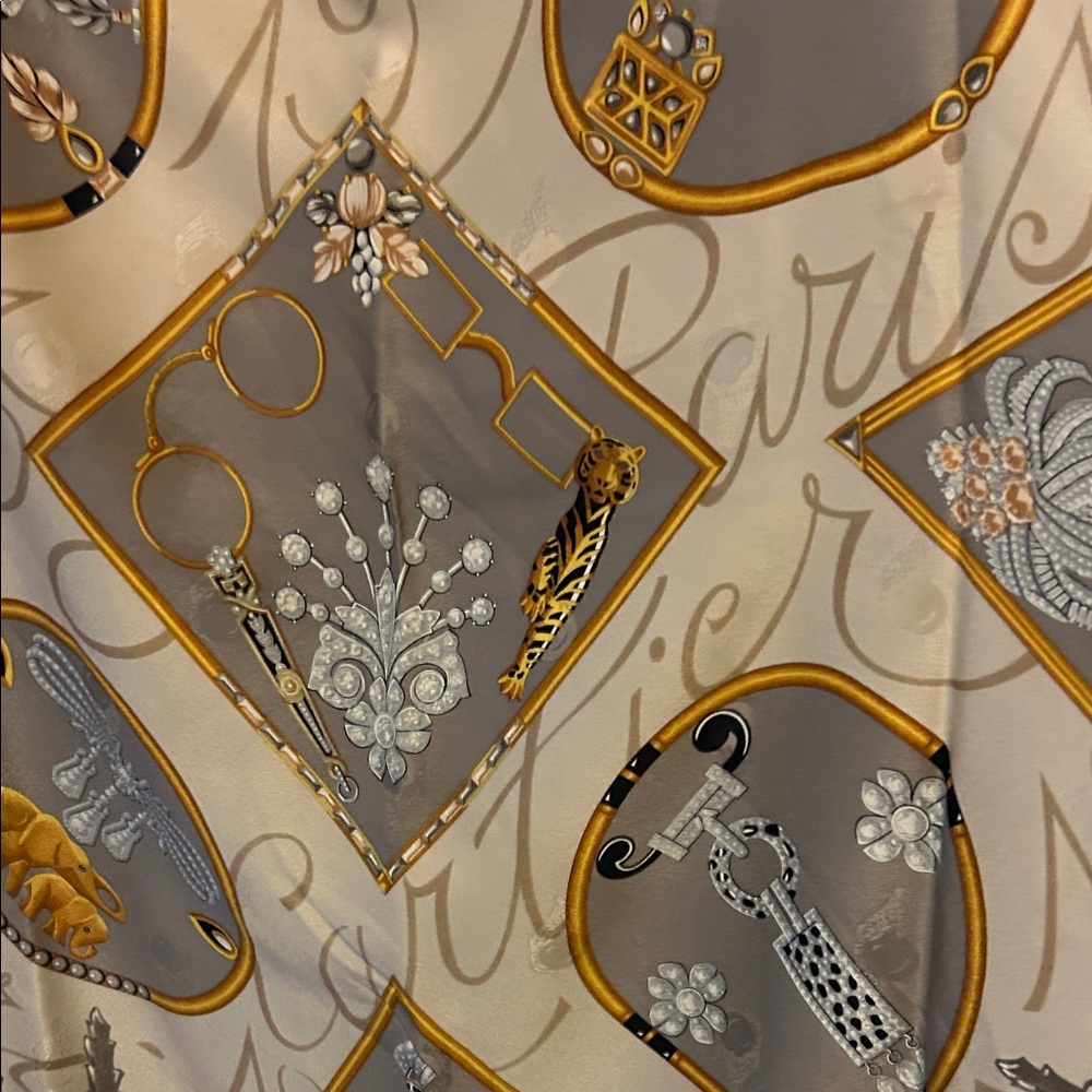 Elegant Cartier Gold and Gray Silk Scarf